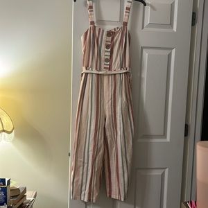 Striped romper with buttons and tie in back